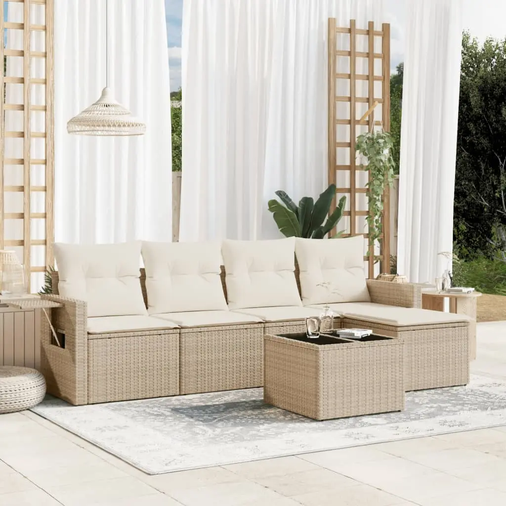 Set Divano da Giardino 6 pz con Cuscini Beige in Polyrattan