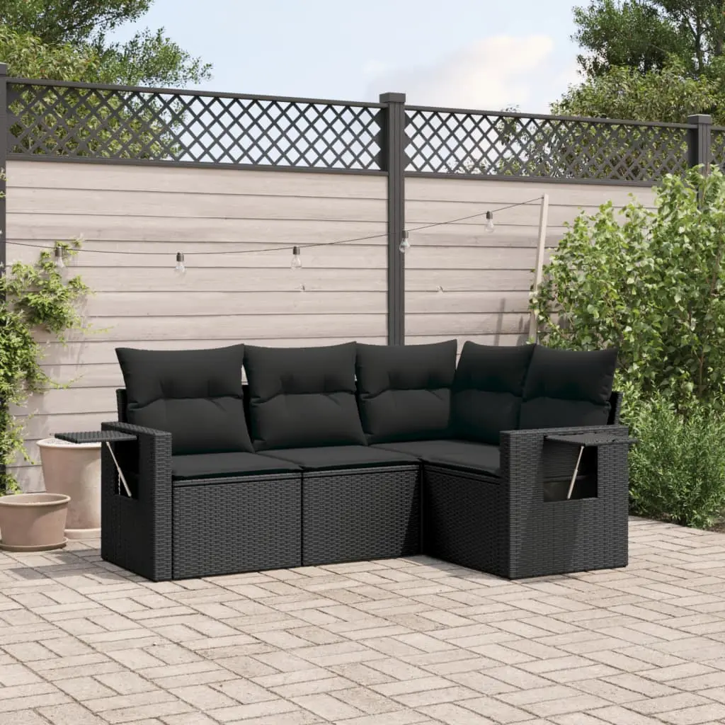 Set Divani da Giardino 4 pz con Cuscini Nero in Polyrattan