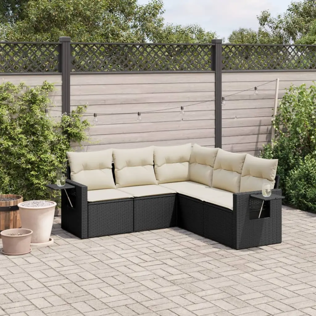 Set Divani da Giardino 5 pz con Cuscini in Polyrattan Nero