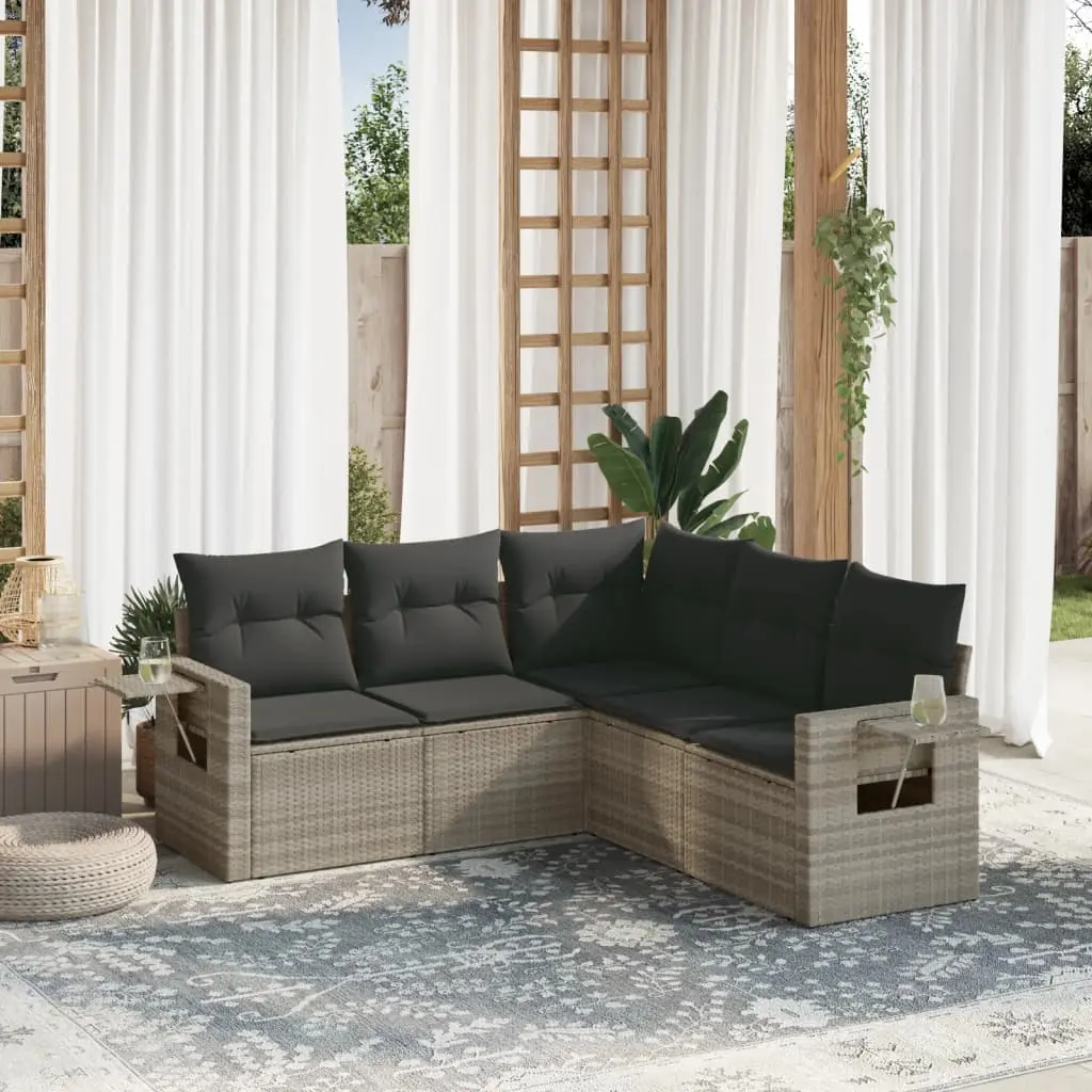 Set Divano da Giardino 5pz con Cuscini Grigio Chiaro Polyrattan