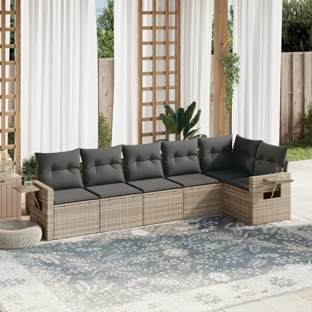 Set Divano da Giardino 6pz con Cuscini Grigio Chiaro Polyrattan