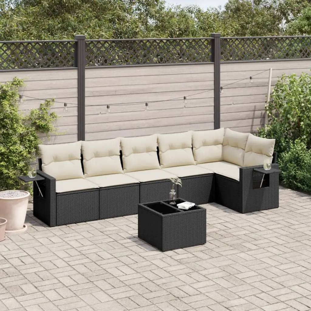 Set Divani da Giardino con Cuscini 7pz Nero Polyrattan