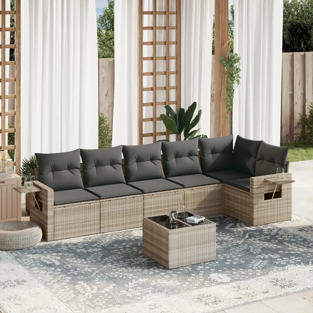 Set Divani da Giardino 7pz con Cuscini Grigio Chiaro Polyrattan