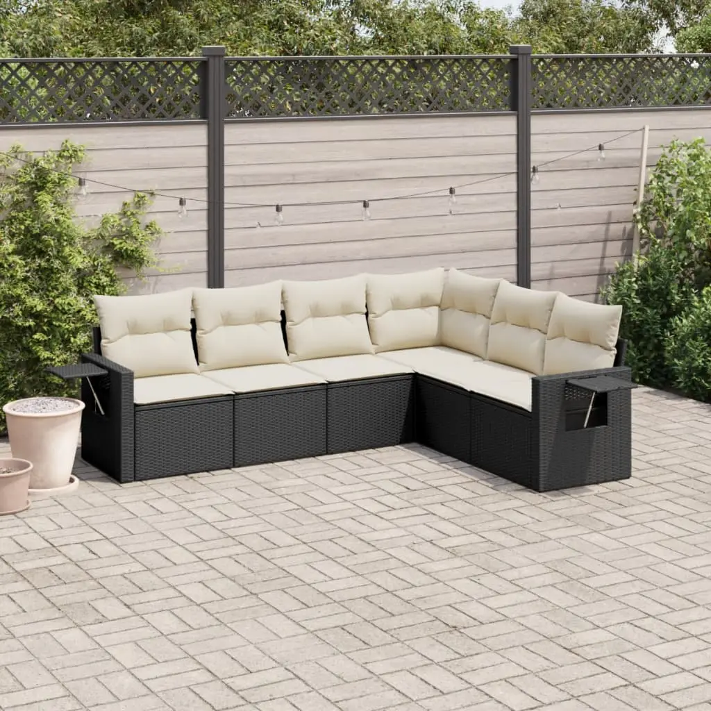 Set Divano da Giardino 6 pz con Cuscini Nero in Polyrattan