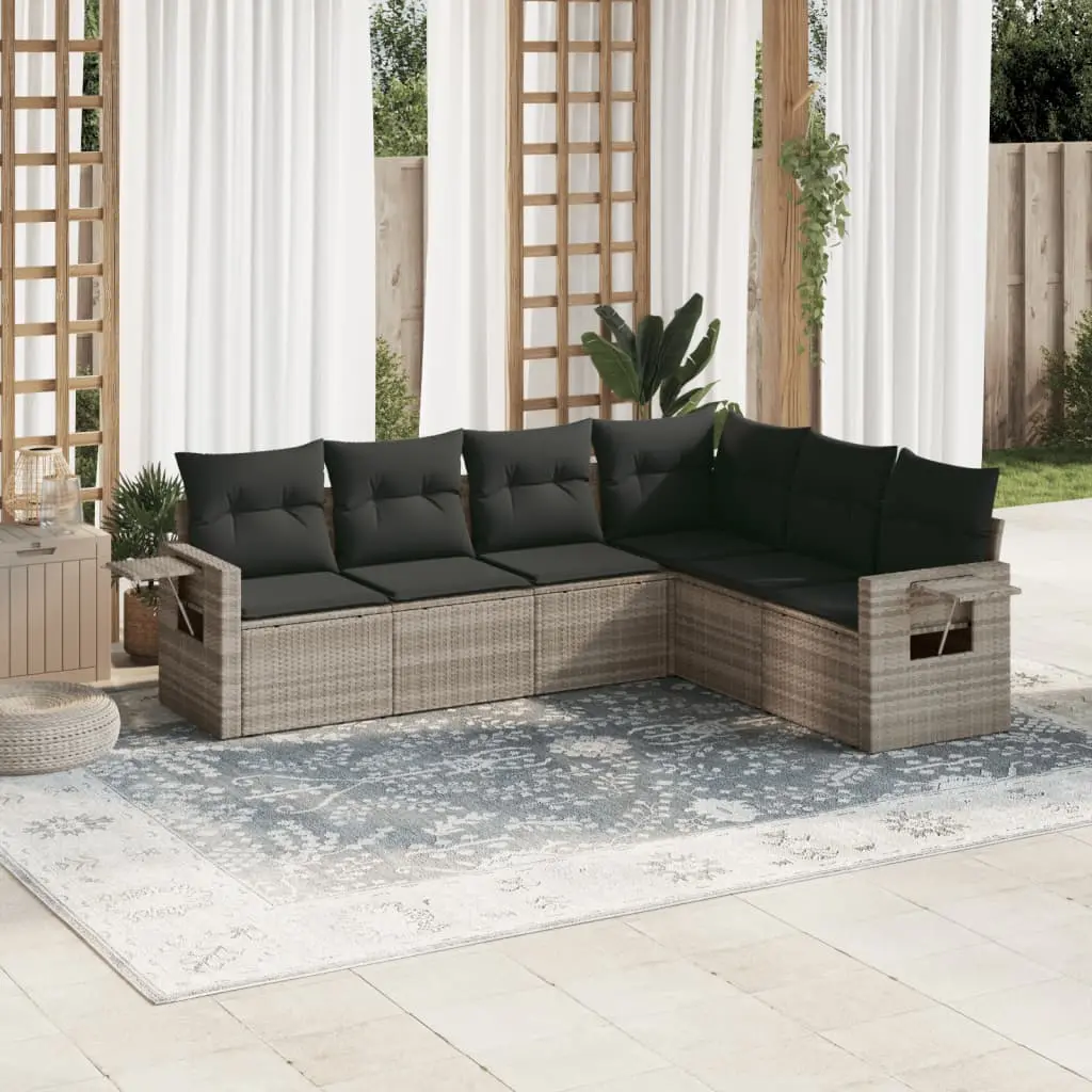 Set Divano da Giardino 6pz con Cuscini Grigio Chiaro Polyrattan