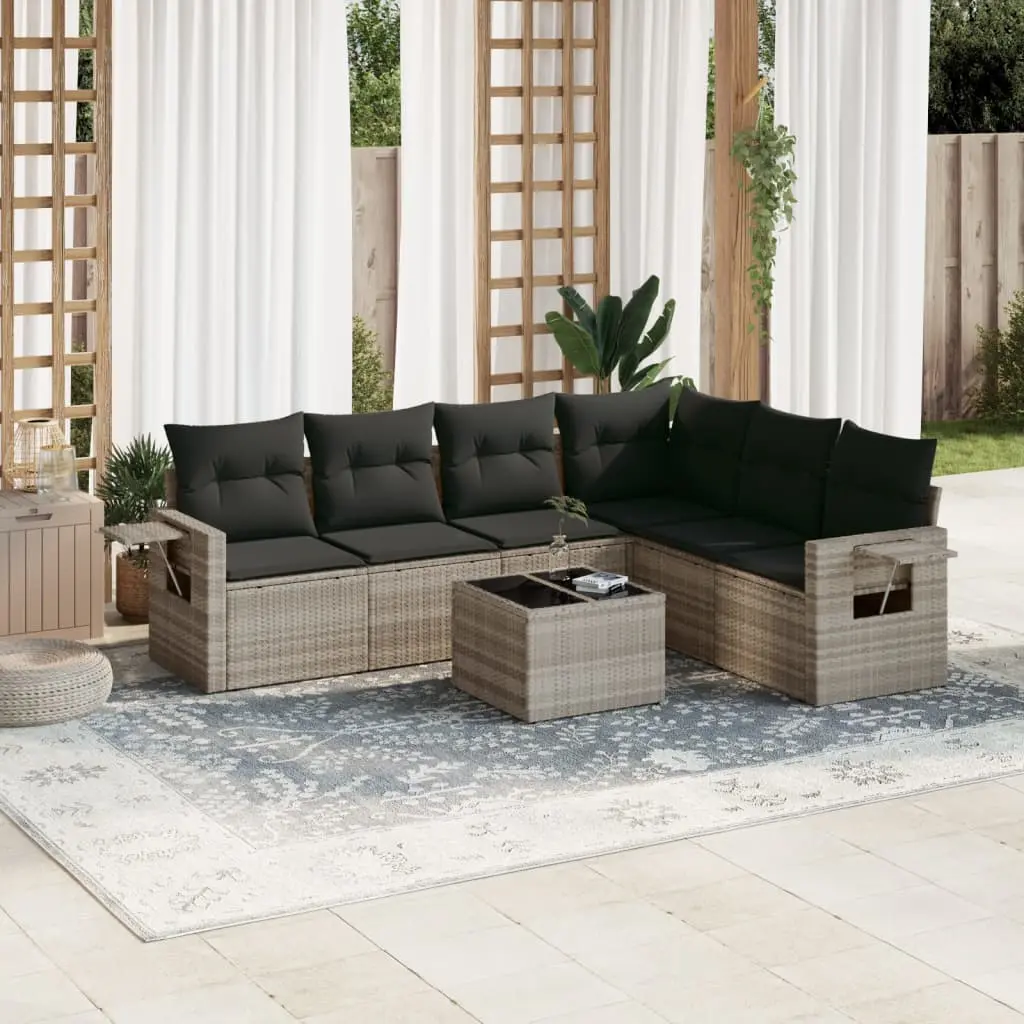 Set Divani da Giardino 7pz con Cuscini Grigio Chiaro Polyrattan