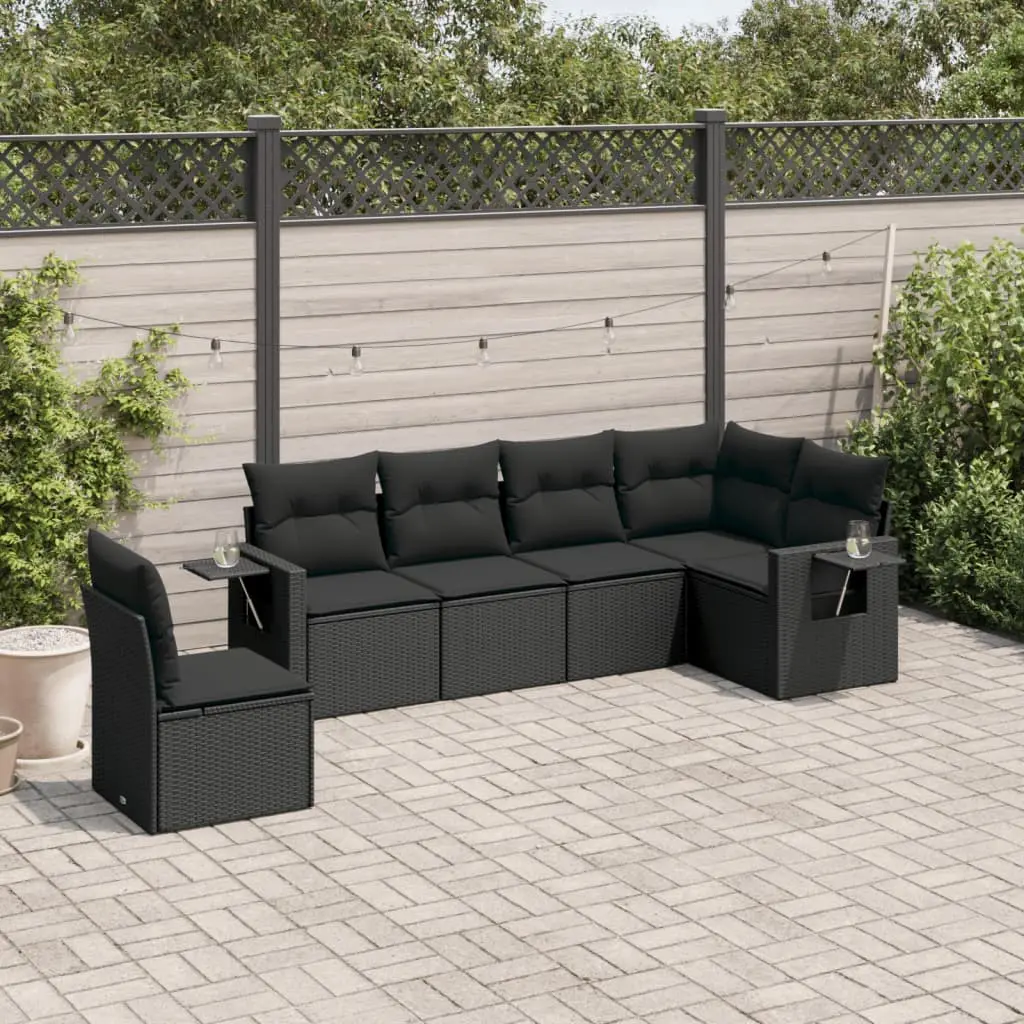 Set Divano da Giardino 6 pz con Cuscini Nero in Polyrattan