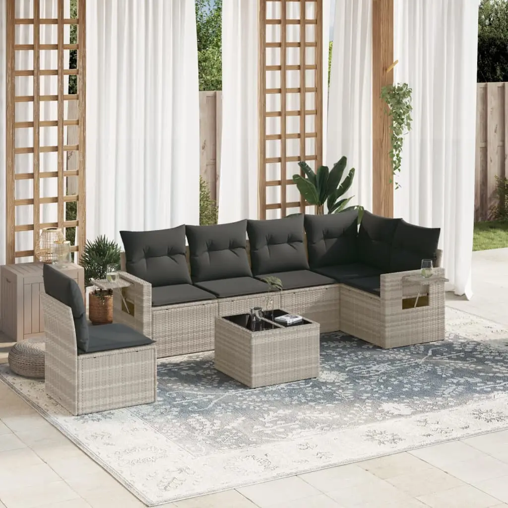 Set Divani da Giardino 7pz con Cuscini Grigio Chiaro Polyrattan