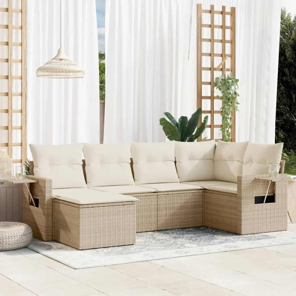 Set Divano da Giardino 6 pz con Cuscini Beige in Polyrattan