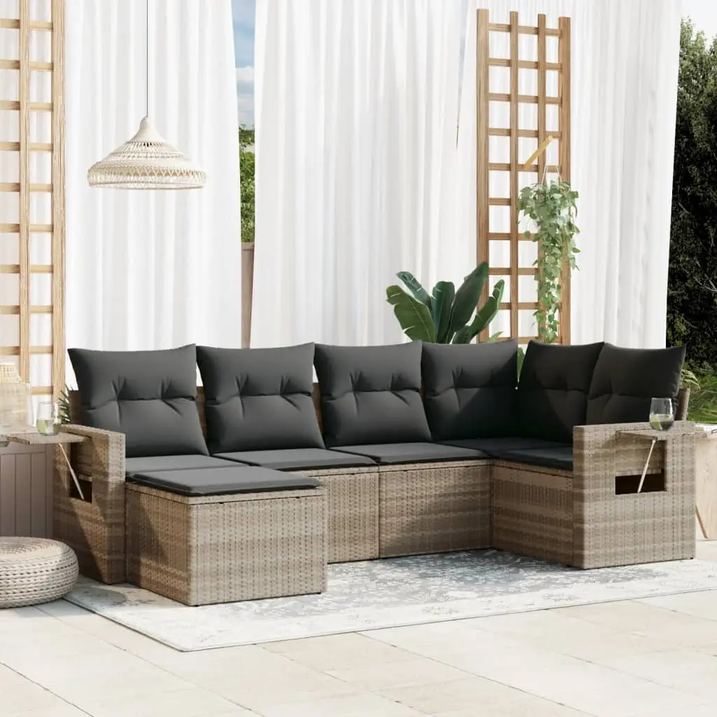 Set Divano da Giardino 6pz con Cuscini Grigio Chiaro Polyrattan