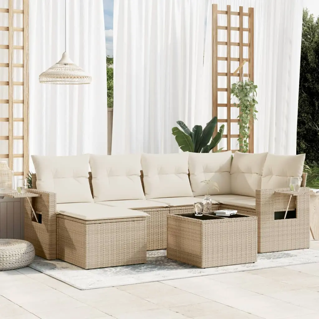 Set Divani da Giardino 7 pz con Cuscini Beige in Polyrattan