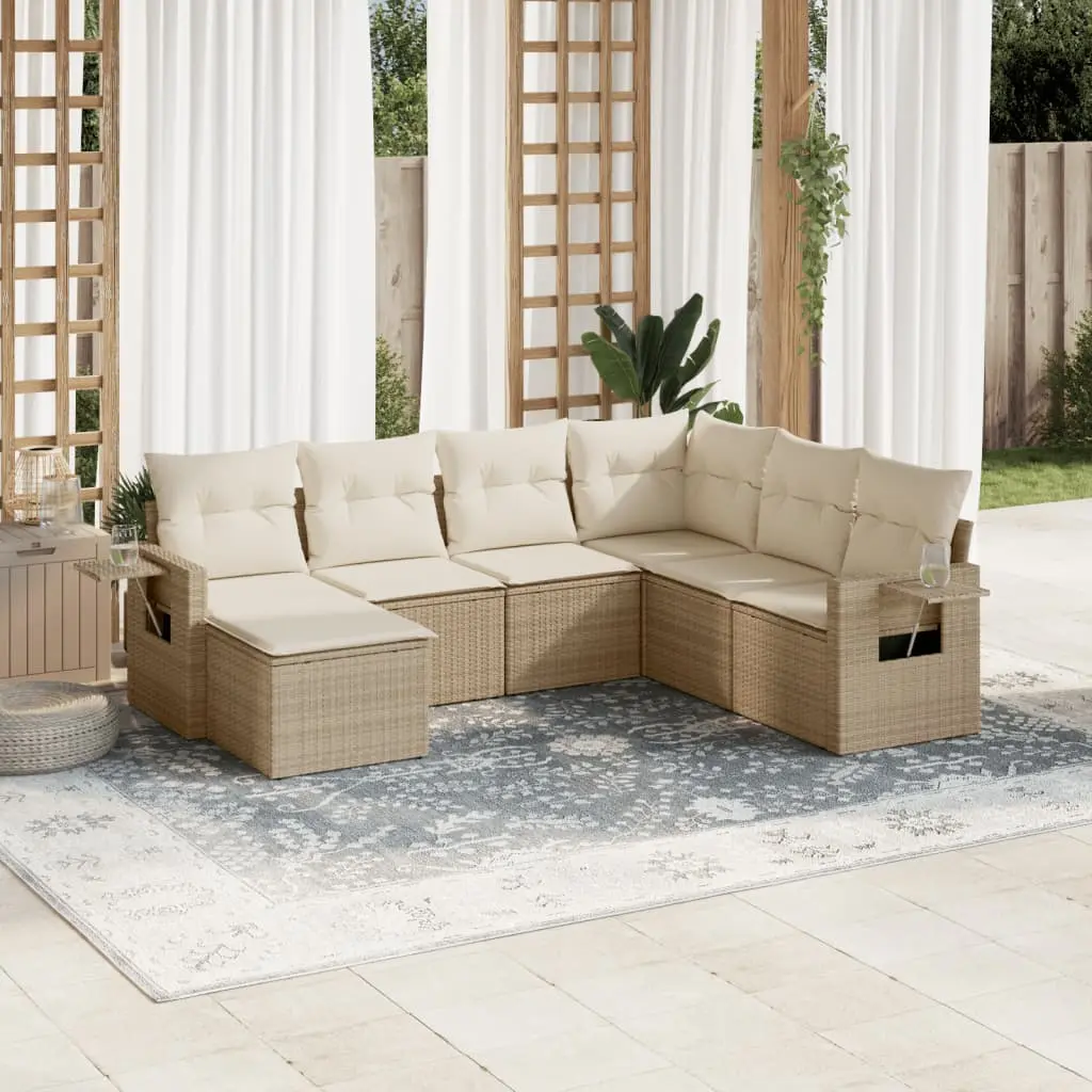 Set Divani da Giardino 7 pz con Cuscini Beige in Polyrattan