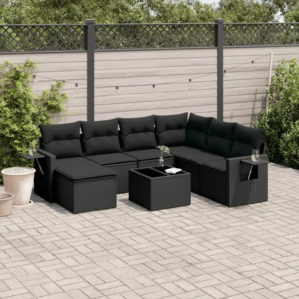 Set Divani da Giardino con Cuscini 8 pz Nero in Polyrattan