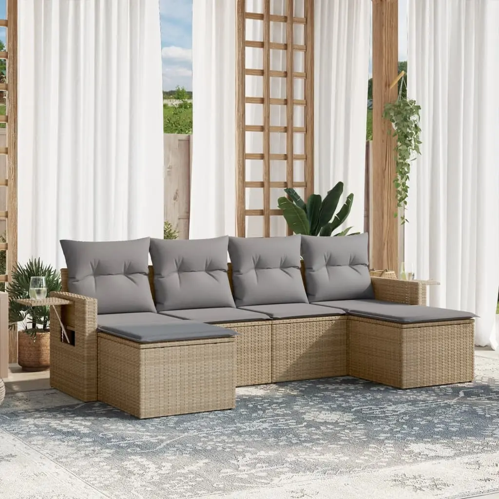 Set Divano da Giardino 6 pz con Cuscini Beige in Polyrattan