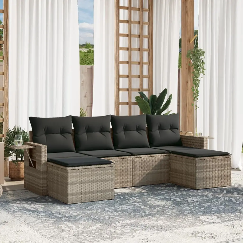 Set Divano da Giardino 6pz con Cuscini Grigio Chiaro Polyrattan