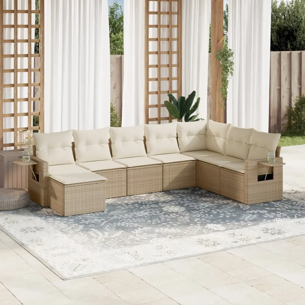 Set Divano da Giardino 8 pz con Cuscini Beige in Polyrattan