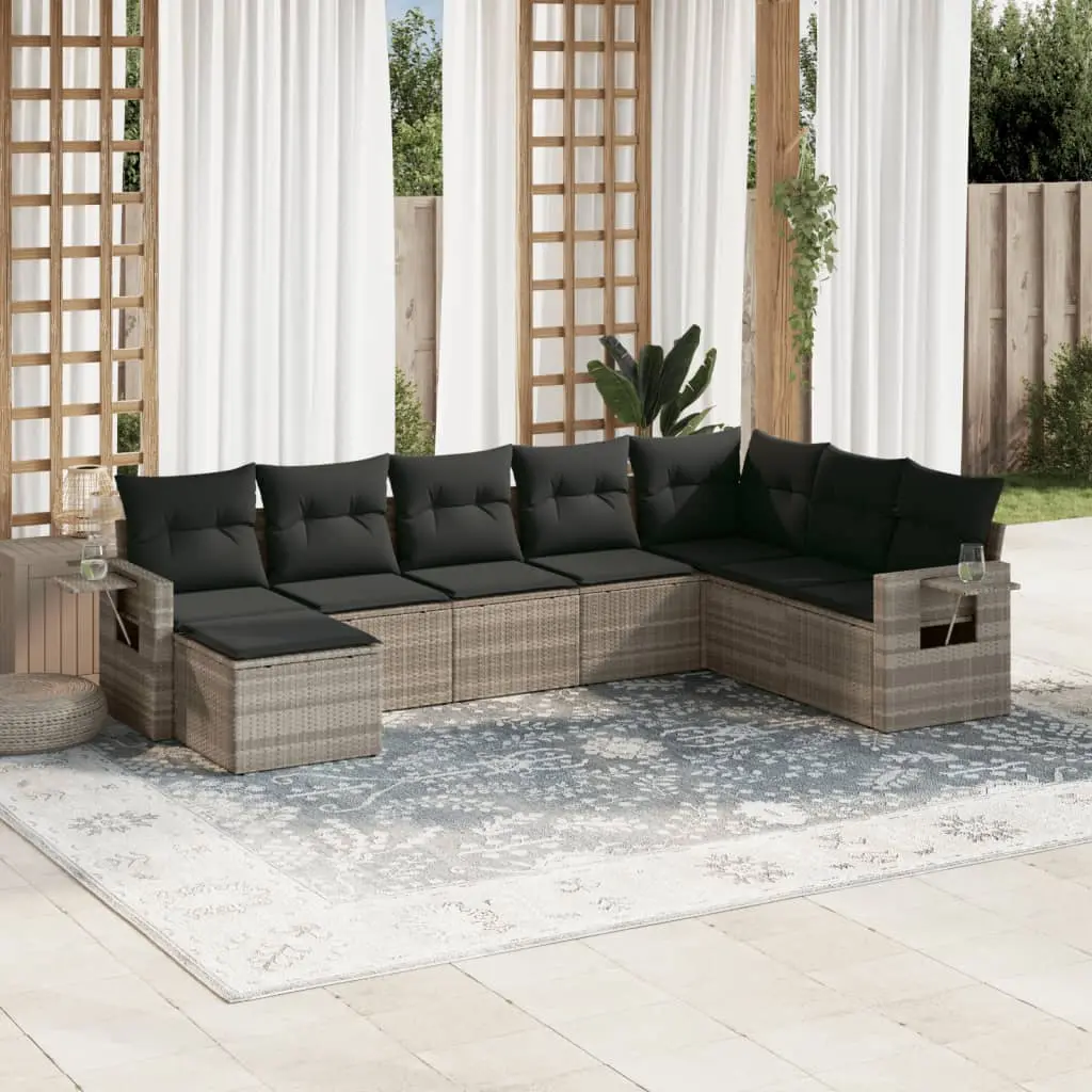 Set Divano da Giardino 8pz con Cuscini Grigio Chiaro Polyrattan