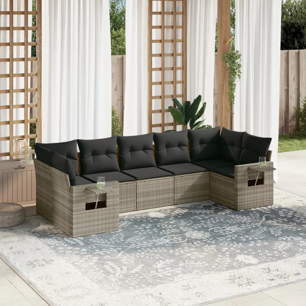 Set Divani da Giardino 7pz con Cuscini Grigio Chiaro Polyrattan