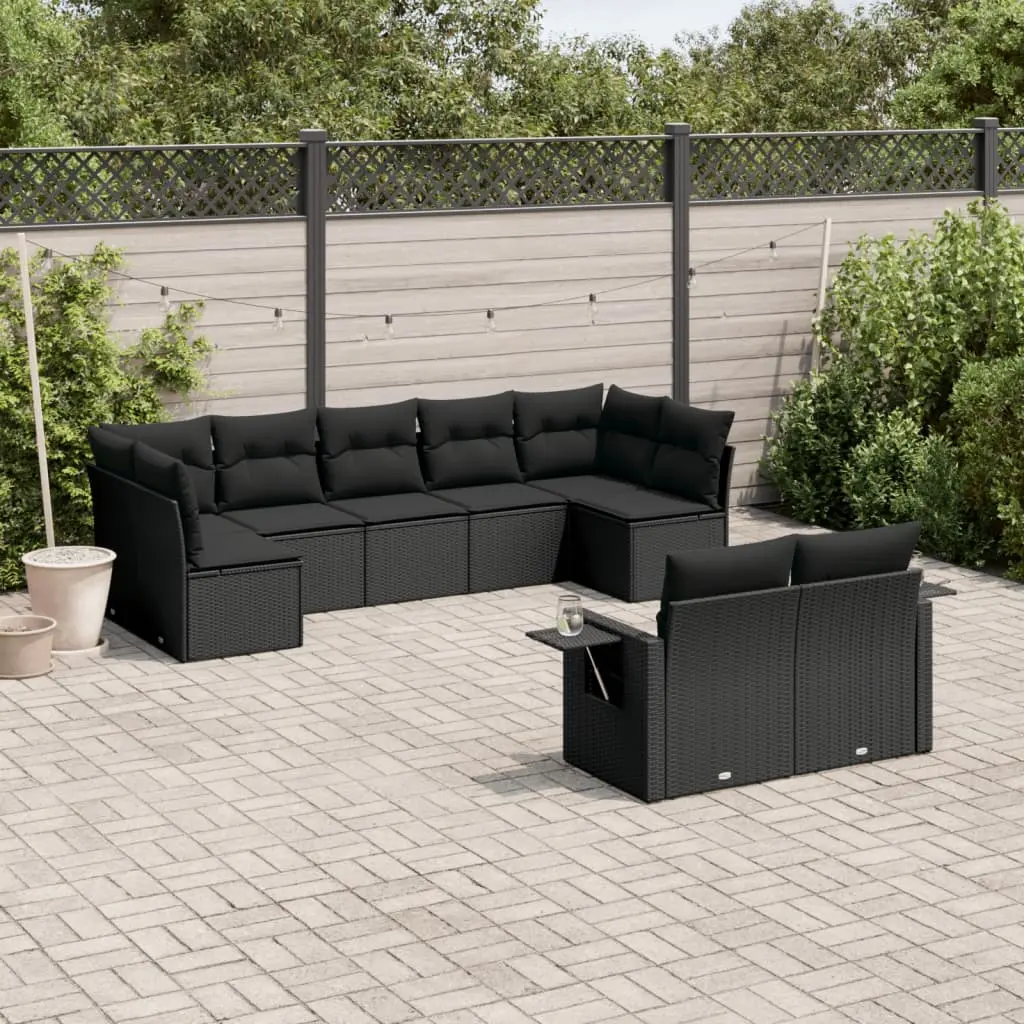 Set Divani da Giardino 9 pz con Cuscini Nero in Polyrattan