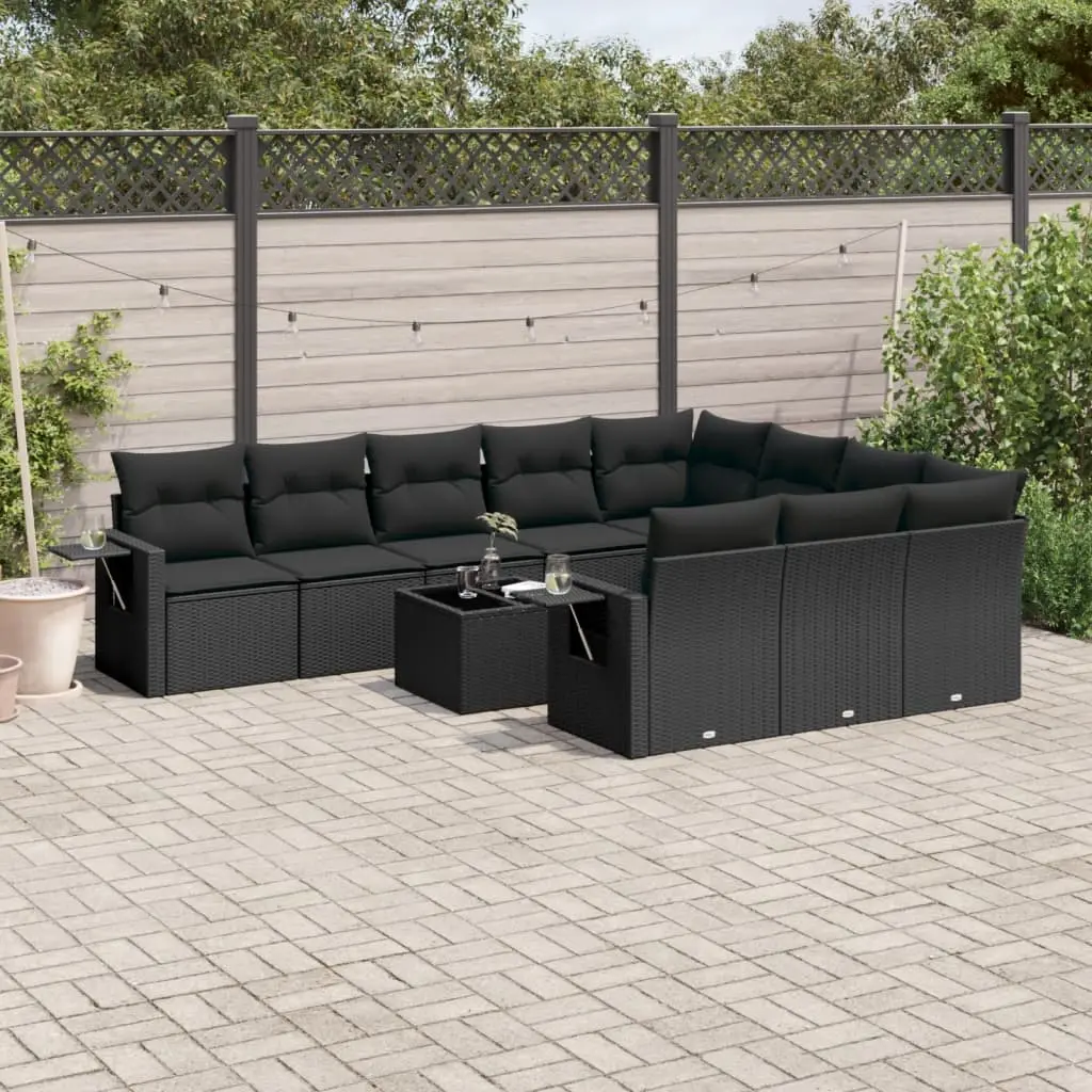 Set Divani da Giardino 11 pz con Cuscini in Polyrattan Nero