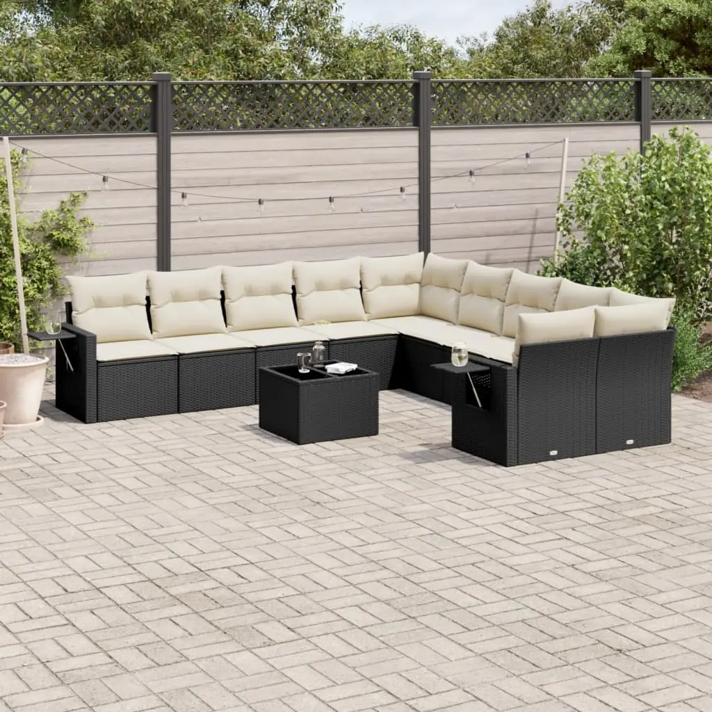 Set Divani da Giardino 11 pz con Cuscini in Polyrattan Nero