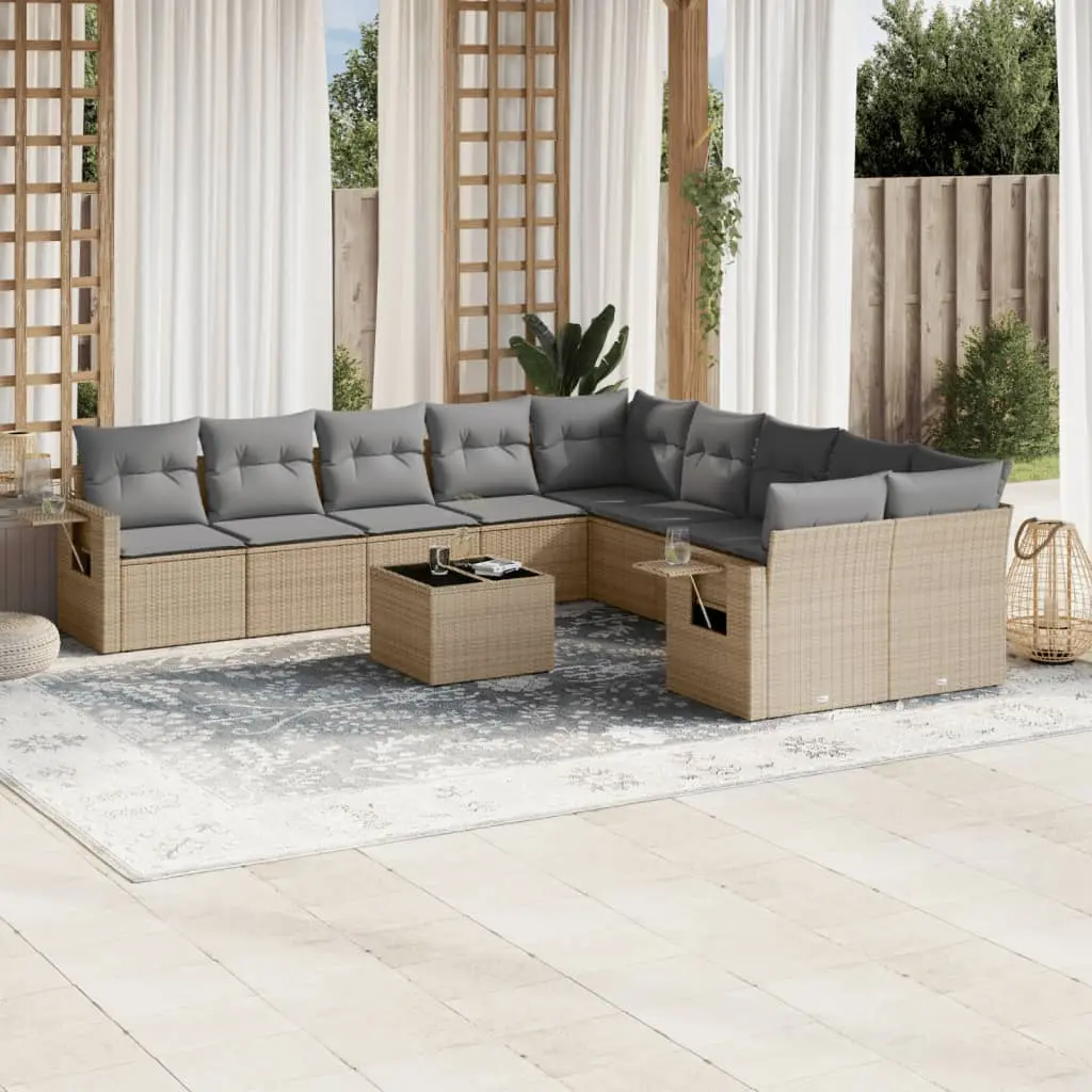 Set Divani da Giardino 11 pz con Cuscini Beige in Polyrattan