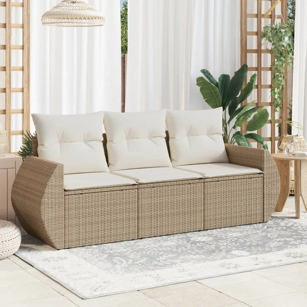 vidaXL Set Divano da Giardino 3 pz con Cuscini Beige in Polyrattan