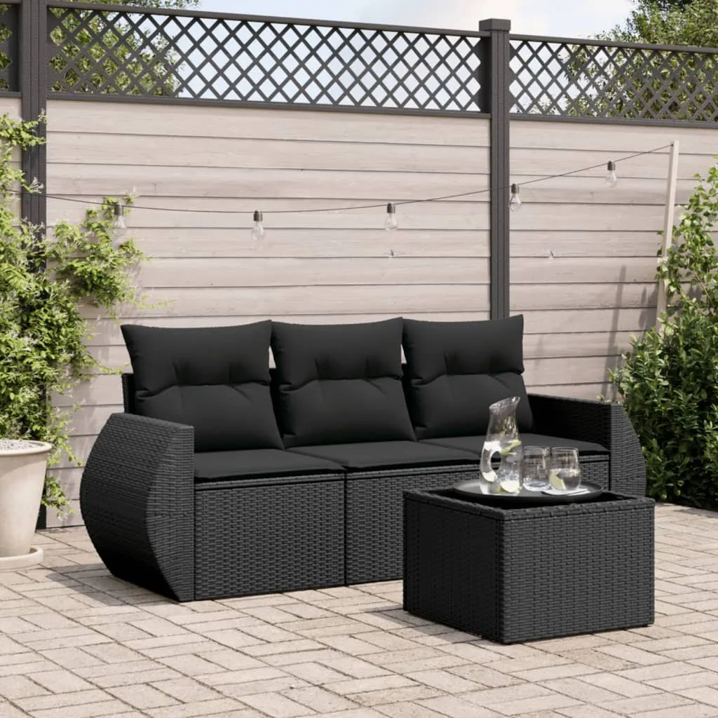 vidaXL Set Divani da Giardino 4 pz con Cuscini Nero in Polyrattan