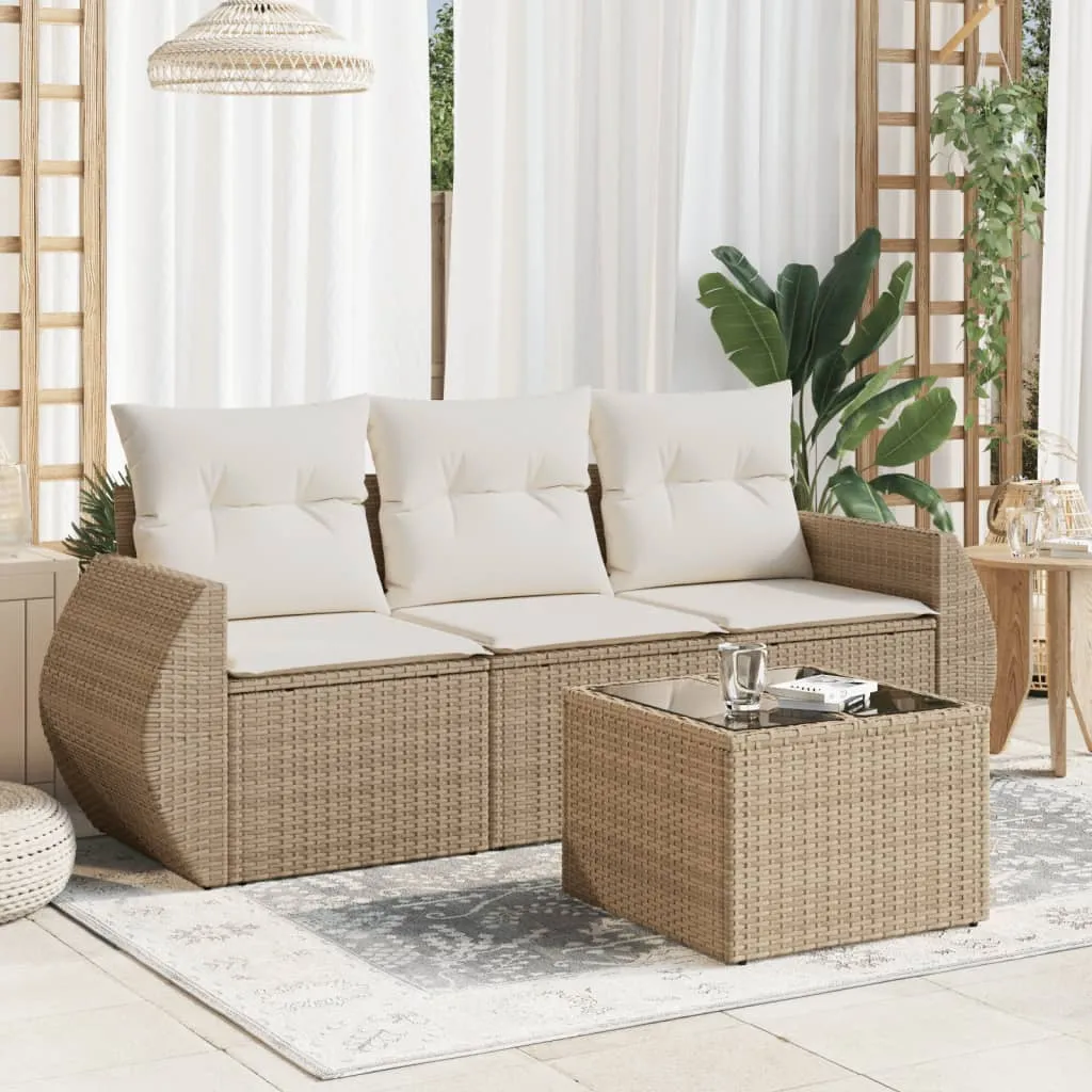 vidaXL Set Divano da Giardino 4 pz con Cuscini Beige in Polyrattan