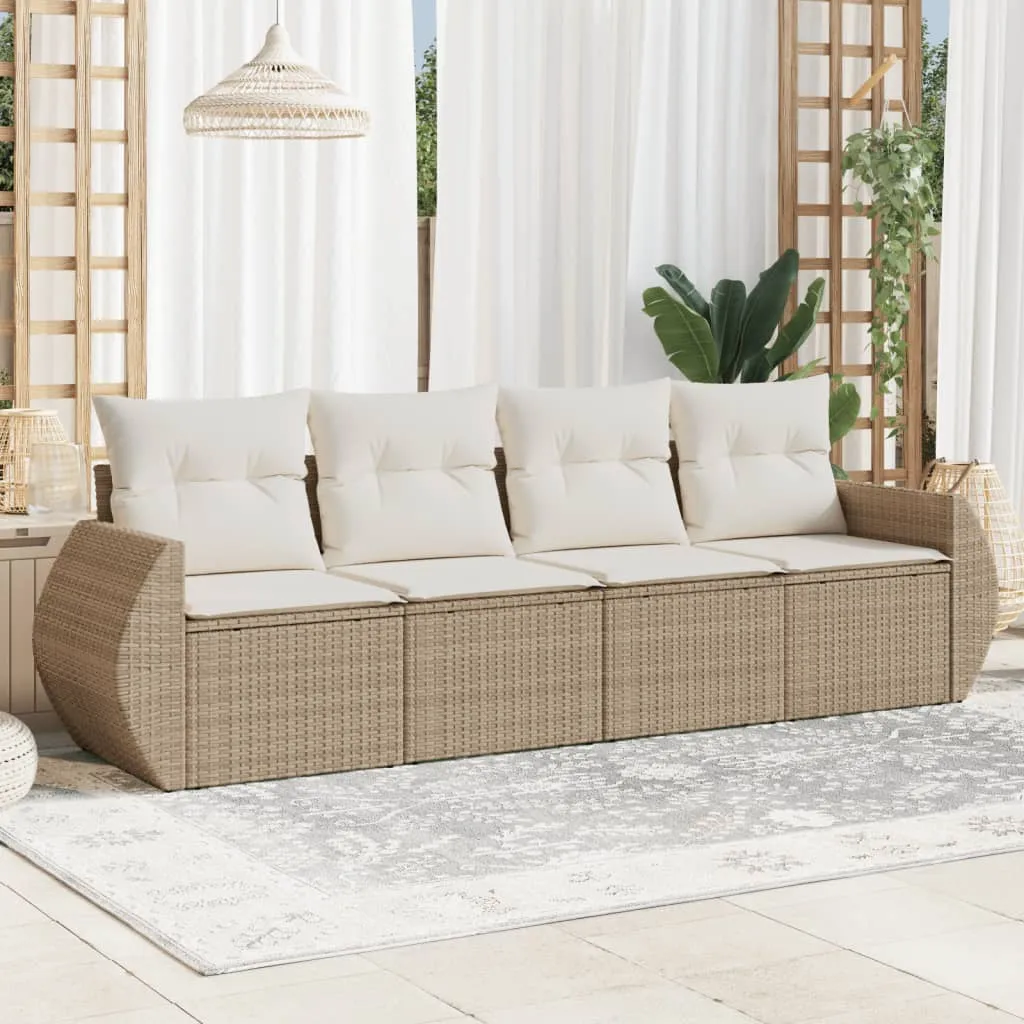 vidaXL Set Divano da Giardino 4 pz con Cuscini Beige in Polyrattan