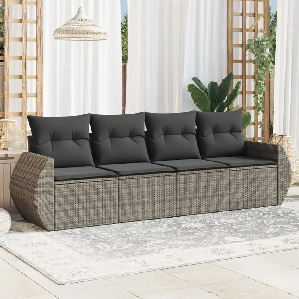 vidaXL Set Divani da Giardino 4 pz con Cuscini in Polyrattan Grigio