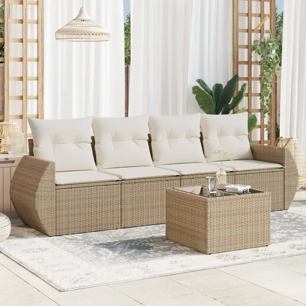 vidaXL Set Divano da Giardino 5 pz con Cuscini Beige in Polyrattan