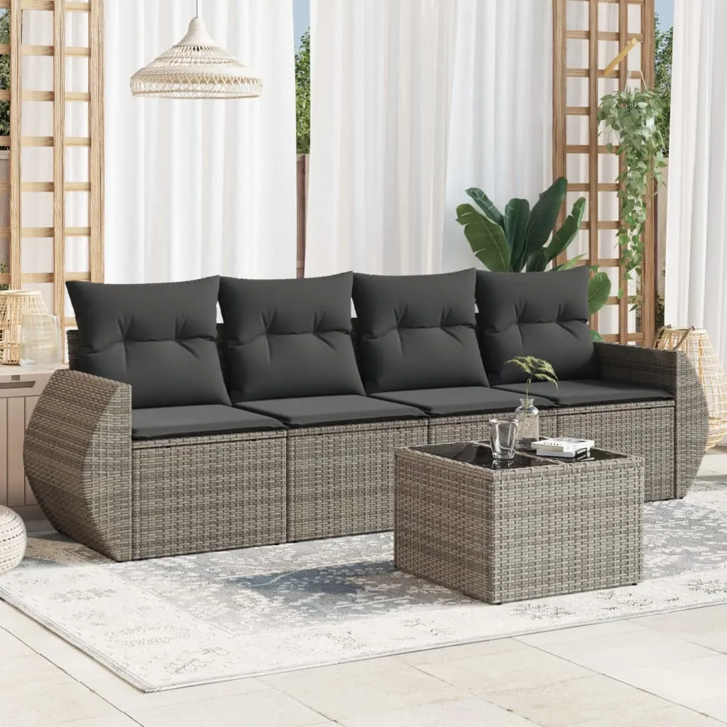 vidaXL Set Divano da Giardino 5 pz con Cuscini Grigio in Polyrattan