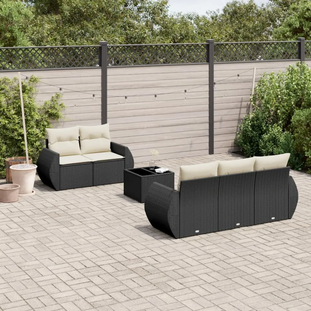 vidaXL Set Divano da Giardino 6 pz con Cuscini Nero in Polyrattan