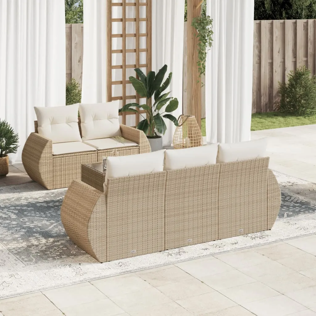 vidaXL Set Divano da Giardino 6 pz con Cuscini Beige in Polyrattan