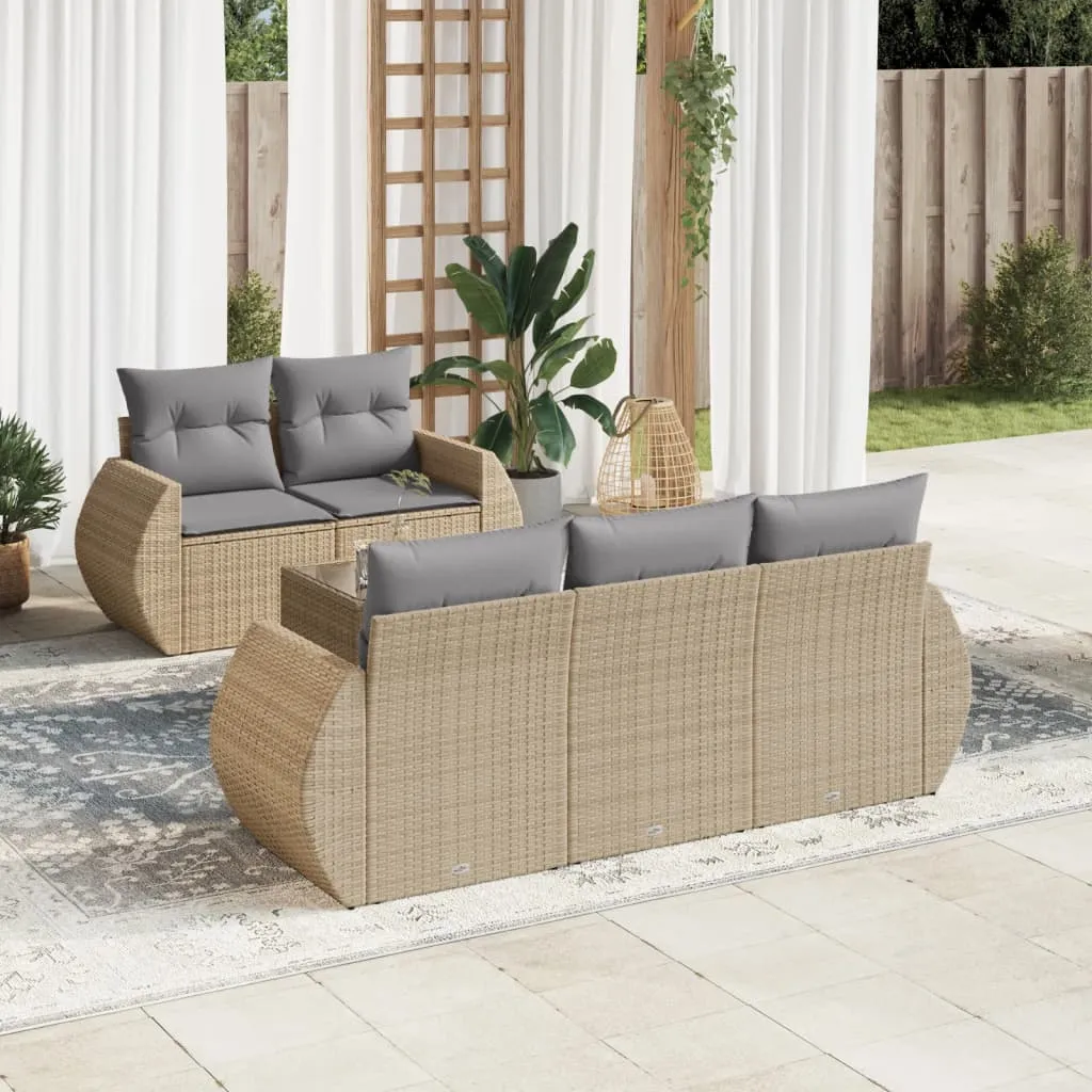 vidaXL Set Divano da Giardino 6 pz con Cuscini Beige in Polyrattan