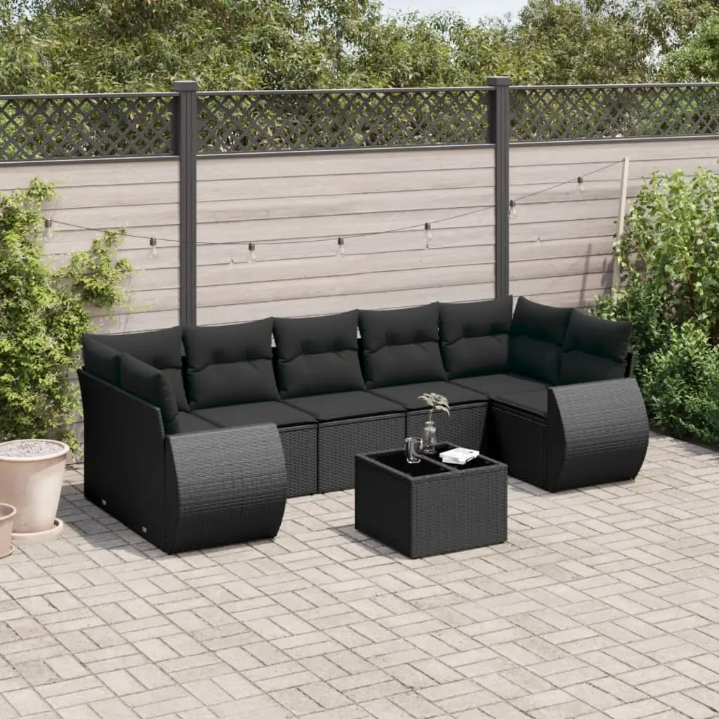 Set Divani da Giardino con Cuscini 8 pz Nero in Polyrattan