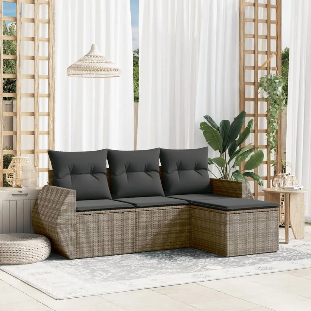 Set Divani da Giardino 4 pz con Cuscini in Polyrattan Grigio