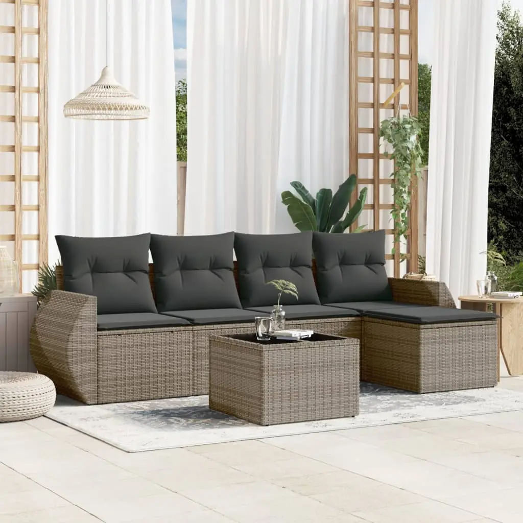 Set Divano da Giardino 6 pz con Cuscini Grigio in Polyrattan