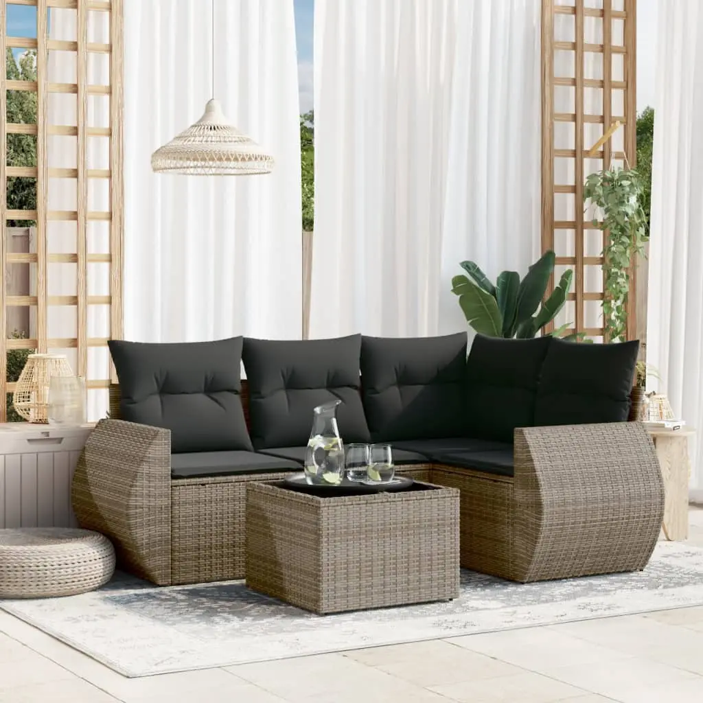 Set Divano da Giardino 5 pz con Cuscini Grigio in Polyrattan