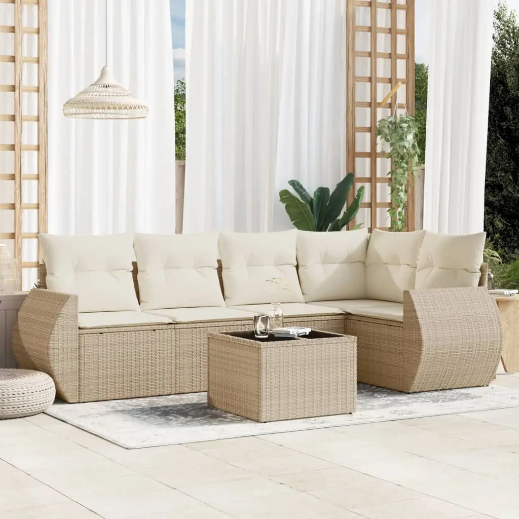 Set Divano da Giardino 6 pz con Cuscini Beige in Polyrattan