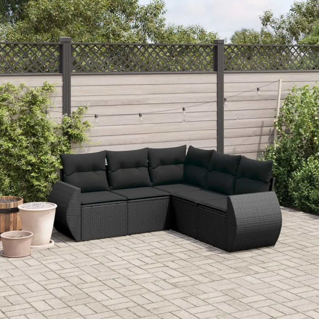 Set Divani da Giardino 5 pz con Cuscini in Polyrattan Nero