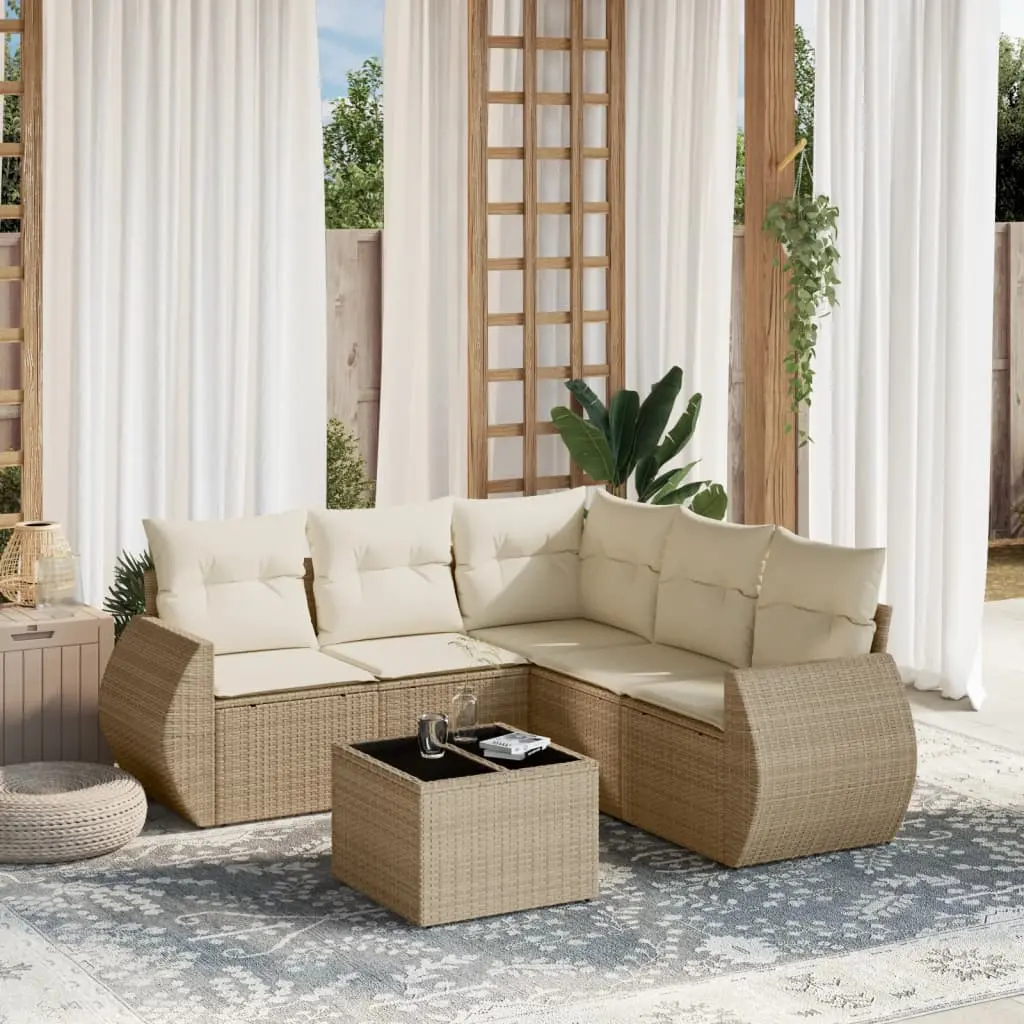 Set Divano da Giardino 6 pz con Cuscini Beige in Polyrattan