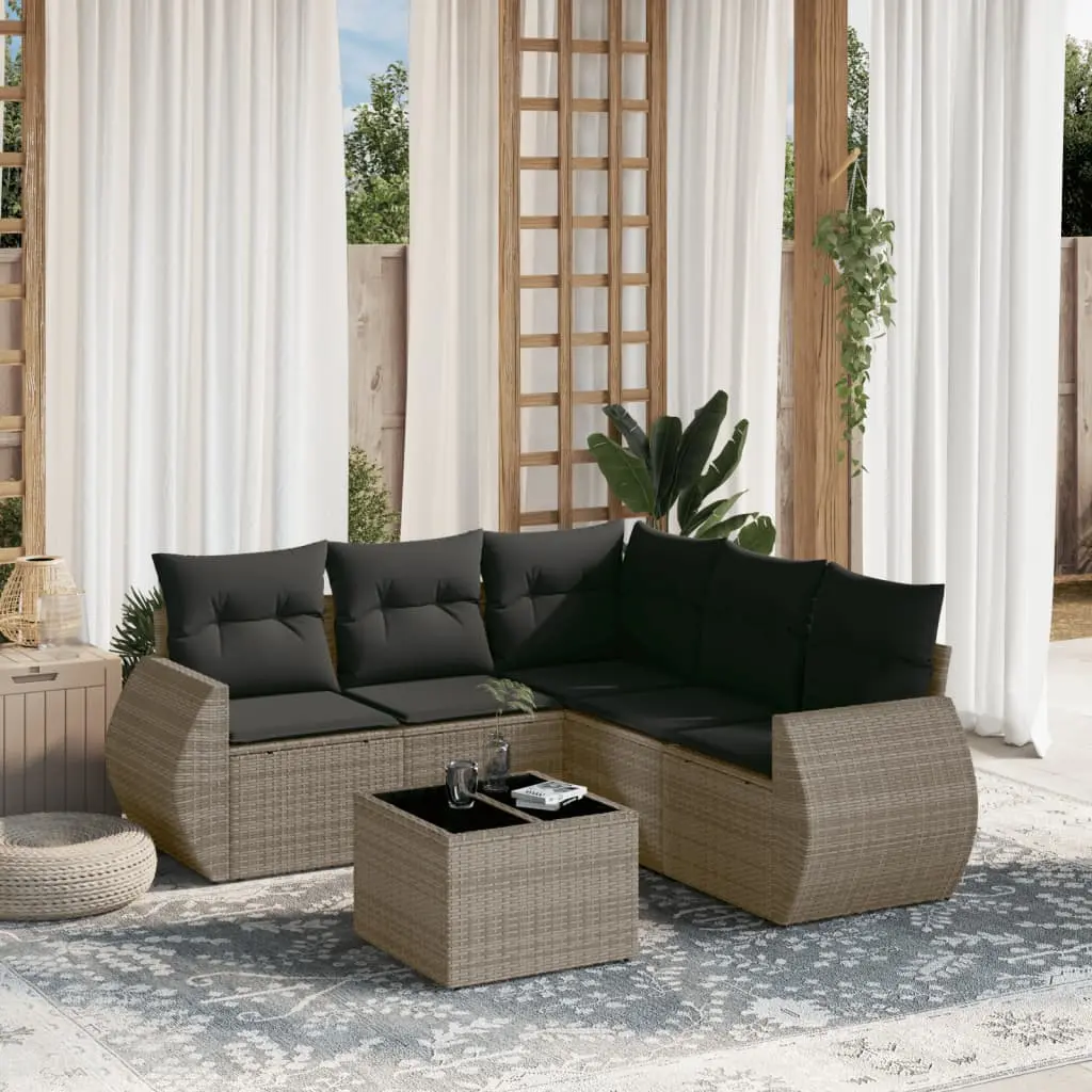 Set Divano da Giardino 6 pz con Cuscini Grigio in Polyrattan