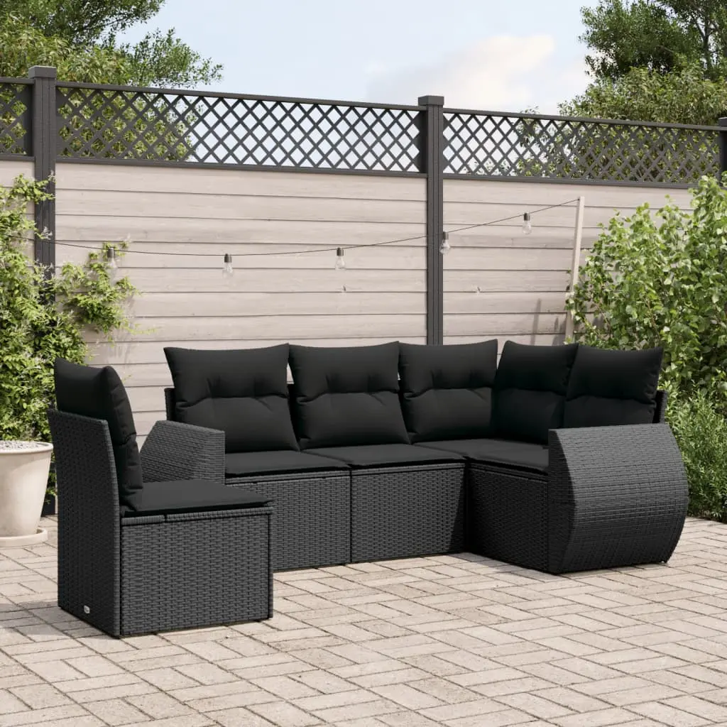 Set Divani da Giardino 5 pz con Cuscini in Polyrattan Nero