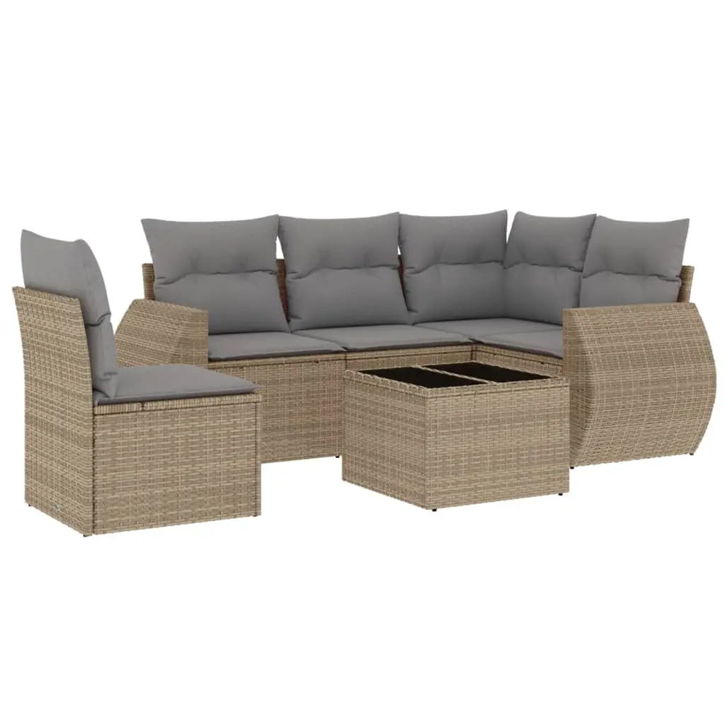 Set Divano da Giardino 6 pz con Cuscini Beige in Polyrattan