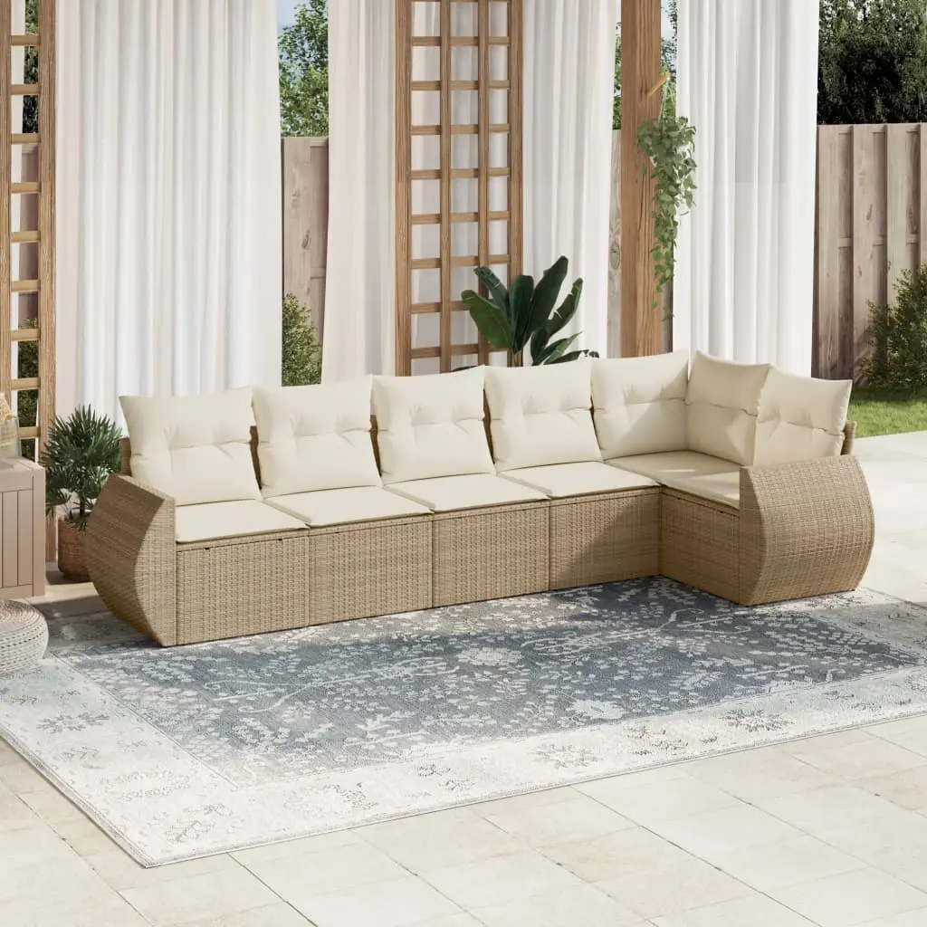 Set Divano da Giardino 6 pz con Cuscini Beige in Polyrattan