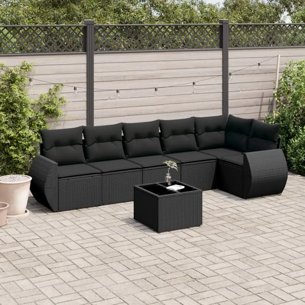 Set Divani da Giardino con Cuscini 7pz Nero Polyrattan