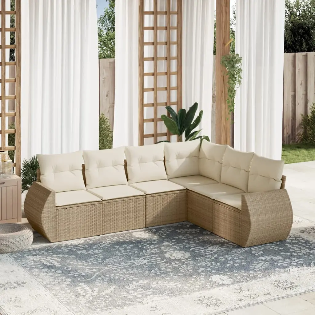 Set Divano da Giardino 6 pz con Cuscini Beige in Polyrattan