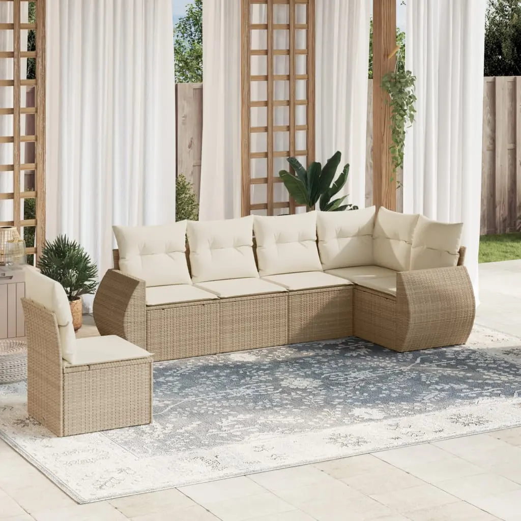 Set Divano da Giardino 6 pz con Cuscini Beige in Polyrattan